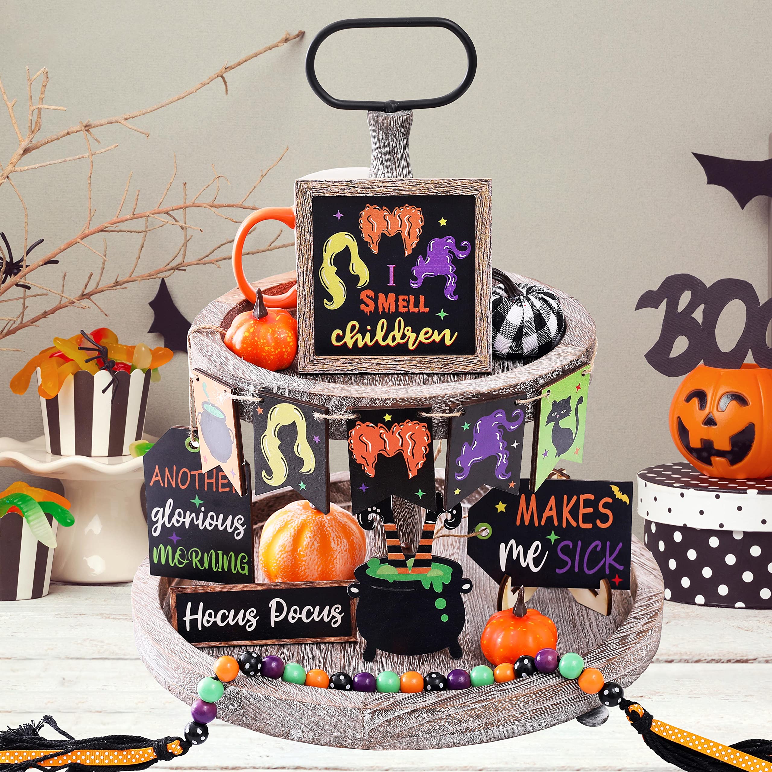 Halloween Hocus Pocus Tray Decor Halloween Decorations I Smell Children Hocus Pocus Wooden Signs Farmhouse Rustic Tiered Tray De